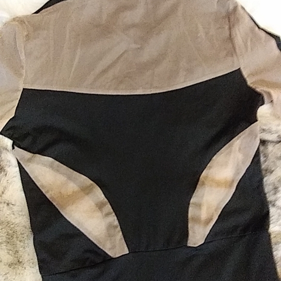 Black Mini Sheer Bodycon women's Dress. Size S. Color Black w/Tan Sheer. - Picture 3 of 4